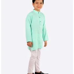 Superminis Full Sleeves Solid Kurta With Pyjama Set - Green image 4