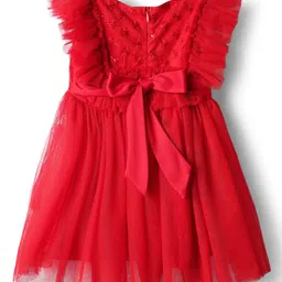 Babyhug Woven Sleeveless Dress With Ruffles & Embroidered Yoke - Red image 3