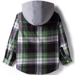 Pine Kids Cotton Woven Full Sleeves Brushed Hooded Shirt With Checks - Green image 3