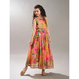 Bitiya By Bhama Silk Blend Woven Sleeveless Floral Printed Flared Dress - Yellow image 4