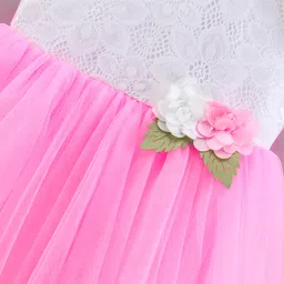 Bluebell Sleeveless Party Wear Frock With Floral Embellishment - Pink image 4