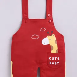 TOONYPORT Cotton Half Sleeves Cute Baby & Giraffe Printed Dungaree Set - Red image 5