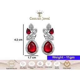 Moon Ron Rhodium-Plated Cubic Zirconia Studded Teardrop Shaped Drop Earrings image 3