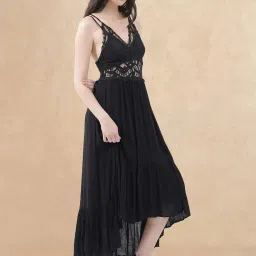 RAREISM Black Viscose Solid Sleeveless Dress image 2