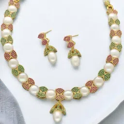 Sri Jagdamba Pearls Regal Pearl Necklace Set for Women and Girls-image-96