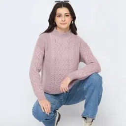 Madame Cable knit High Neck Mauve Sweater for Women image 5