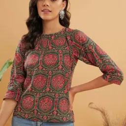 Inweave Green & Pink Printed Top-image-13