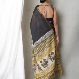 Unnati Silks Black & White Printed Saree With Unstitched Blouse image 2