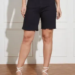 Miss Chase Black Denim Solid Shorts-picture-28