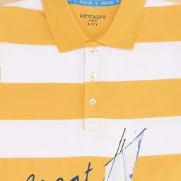 Pantaloons Junior Kids Yellow & White Cotton Striped Polo T-Shirt image 2