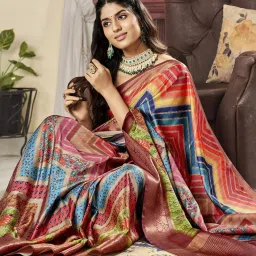 Satrani Multicolored Silk Printed Saree With Unstitched Blouse image 2
