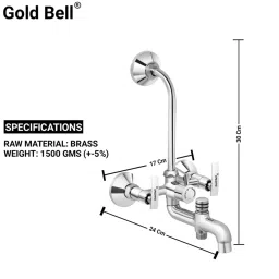 Gold Bell Soft Brass 3 In 1 Wall Mixer with 203X203 mm(8X8 Inch) Ultra Overhead and 381 mm(15 Inch) SS Arm, 3-1-round-Soft-8u-15a image 2