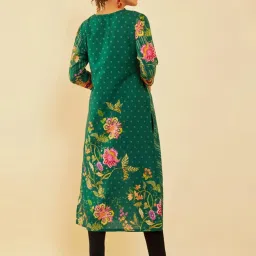 Soch Green Muslin Blend Floral Printed Kurta With Sequinned image 2