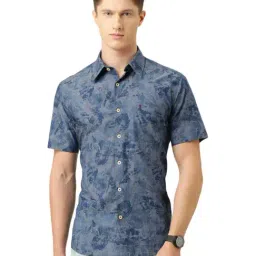Burnt Umber Navy Cotton Regular Fit Printed Shirt-picture-25