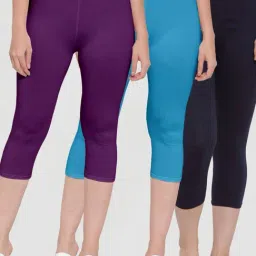 Gracit Purple & Blue Mid Rise Capris - Pack Of 3-picture-47