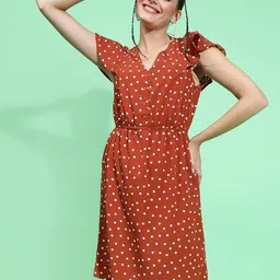 Oxolloxo Polka Dots Printed A-Line Dress-image-49