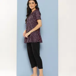 Aarika Black Nylon Printed Short Sleeves Plus Size Swimsuit image 2