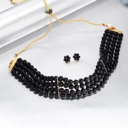 Peora Combo of Black & White Faux Pearl Beaded Choker Necklace Sets for Women image 5