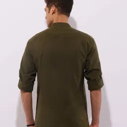 Hoversoul Green Cotton Regular Fit Long Sleeves Mandarin Collar Shirt image 2