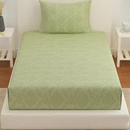 @Home Arias Green 225 TC Cotton Satin Single Bedsheet with 1 Pillow Cover image 2