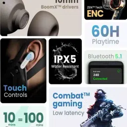 Boult Audio AirBass Z40 with ZEN ENC Mic, 60H Playtime, Low Latency Bluetooth Earbuds (Blue) image 2