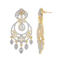 Voylla Gold Sparkling Elegance Royal Shagun American Diamond Chand Bali Earrings image 3