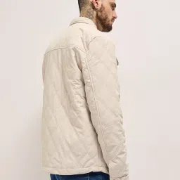 The Bear House Cream Polyester Regular Fit Self Design Casual Jacket image 2