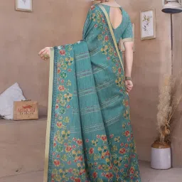 MIRCHI FASHION Blue Floral Print Saree With Unstitched Blouse image 2