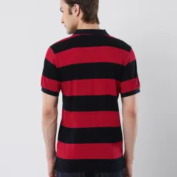 U.S. Polo Assn. Red & Black Cotton Slim Fit Striped Polo T-Shirt image 2