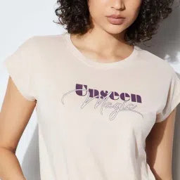 Ginger By Lifestyle Dusty Pink Cotton Regular Fit Printed Sleepwear T-Shirt image 4