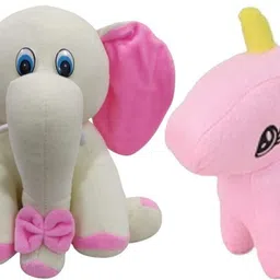 White Elephant & Pink Unicon Soft Stuffed Toy - 30 cm - 18 cm-image-67