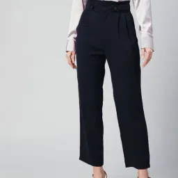 Marie Claire Women Navy Blue Colour Solid Regular Trousers-image-10