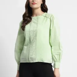 MADAME Mint Green Self Design Top-image-60
