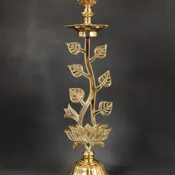 Exotic India Gold Toned Goddess Lakshmi Brass Pooja Diya-picture-29