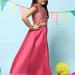 Biba Girls Berry Pink Embellished Lehenga Set image 5