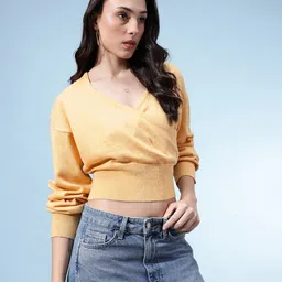 glitchez Wrap V-Neck Crop Oversized Pullover image 5