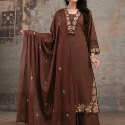 MILAAV Women Floral Embroidered Regular Thread Work Kurta with Palazzos & With Dupatta-picture-12