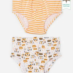 Keebee Organics Pack Of 2 Tiger Printed & Striped Organic Cotton Briefs - Yellow-image-36