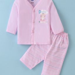 Simply Sinker Full Sleeves Front Open Night Suit Kitten Print - Pink-picture-17
