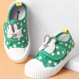 Cute Walk by Babyhug Velcro Closure Casual Shoes With Polka Dot Print & Bow Applique - Green-picture-16