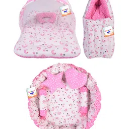 Babytoons Baby Bedding for New Born Mattress with Mosquito Net Sleeping Bag & Baby Nest Bed (0-6 Months) Pink-picture-26
