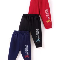 Zero Sinker Knit Full Length Lounge Pants with Text Print Pack of 3 - Navy Black & Red-picture-34