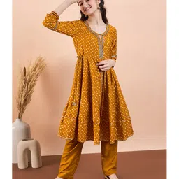 stylobug Stylo Bug Three Fourth Sleeves Bandhani Designed & Lace Embellished Kurta With Salwar Set - Yellow-picture-21