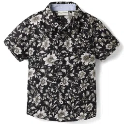 CrayonFlakes Cotton Woven Half Sleeves Floral Printed Shirt - Black-picture-19