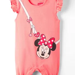 Babyhug Disney Interlock Knit Frill Sleeves Romper With Minnie Mouse Graphics - Pink-picture-14