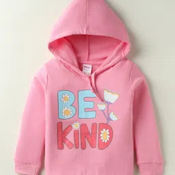 Tango Looper Knit Full Sleeves Hooded T-Shirt with Be Kind Text Print - Pink-picture-11