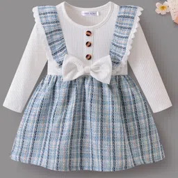 Mark & Mia Full Sleeves Checks Party Dress With Bow Applique - Blue & White-picture-13