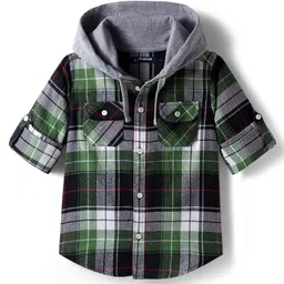 Pine Kids Cotton Woven Full Sleeves Brushed Hooded Shirt With Checks - Green-picture-36