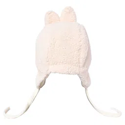 Kid-O-World Animal Face Detailed Ear Applique Fur Cap With String - Cream image 2