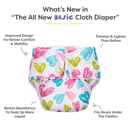 BASIC for Baby Reusable Cloth Diapers for Babies l Adjustable & Washable l 3M - 3Y l Rash Free Diaper - Hearts image 2